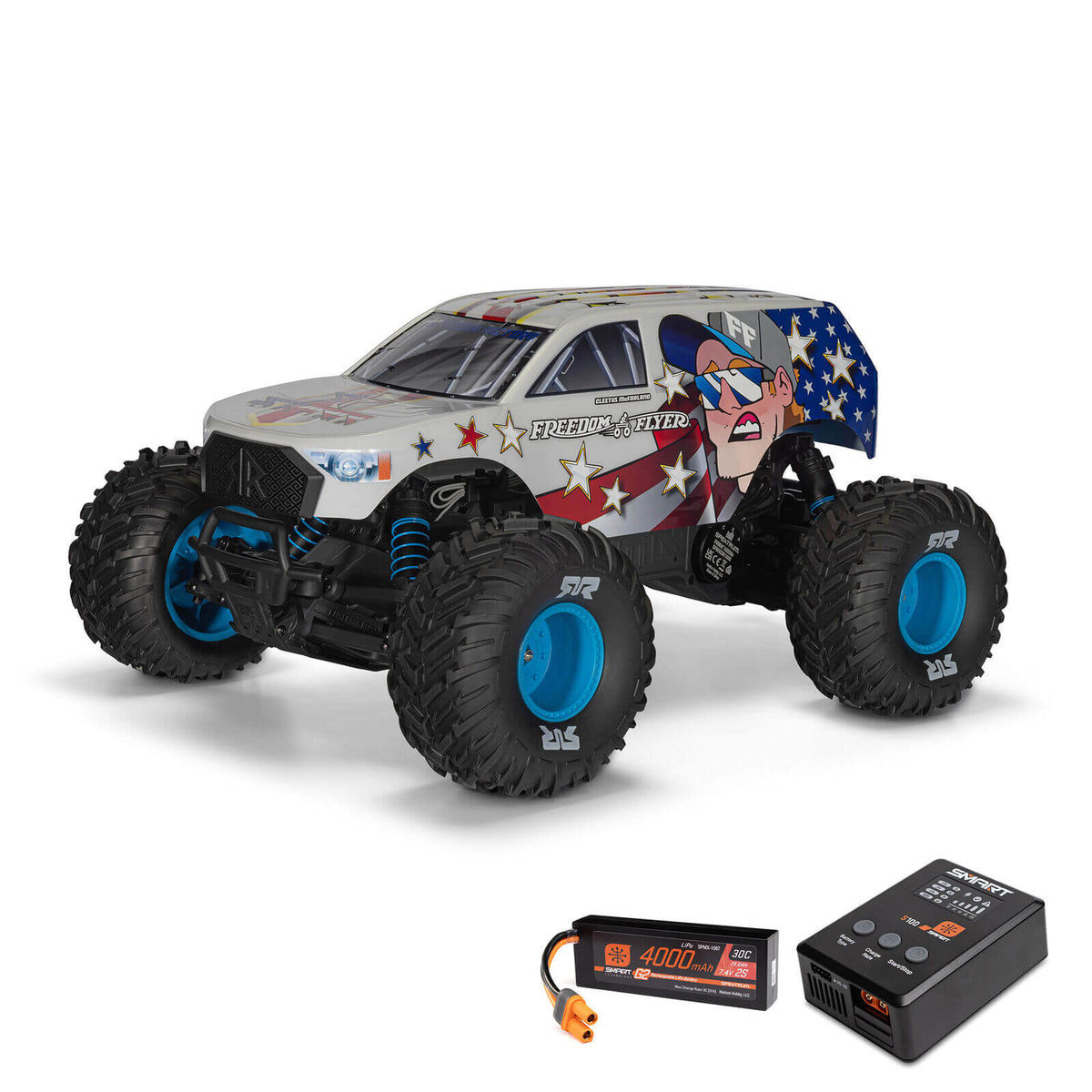 ARRMA Freedom Flyer 223S (1/10 RTR Brushless Monster Truck) Übersicht, Auto, Akku und Ladegerät