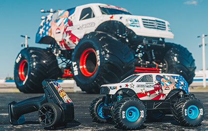 ARRMA Freedom Flyer GROM 4X4 (1/16 RTR Brushed Monster Truck) Größenvergleich mit dem Vorbild