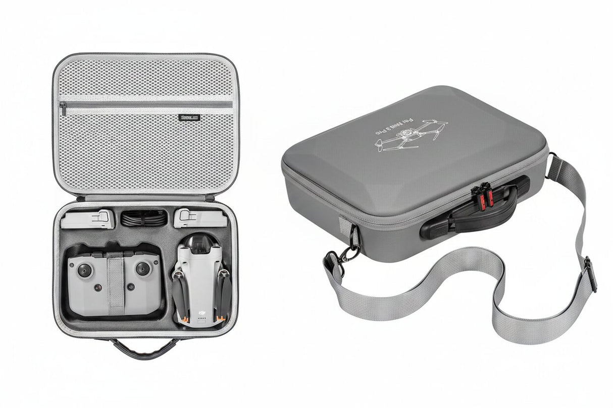 STARTRC Koffer DJI Mini 3 & Mini 3 Pro Titelbild mit Koffer Ansicht Innen und Außen mit Schultergurt