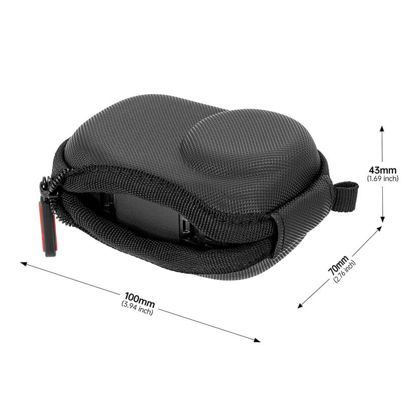 STARTRC Schutztasche DJI Osmo Action 6 – PU-Hülle mit Karabiner Außenansicht mit Maßen