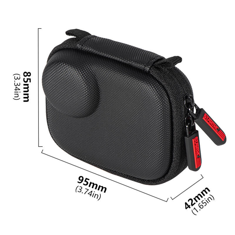 STARTRC Schutztasche für DJI Osmo Nano – PU-Hülle mit Karabiner Außenansicht mit Maßen