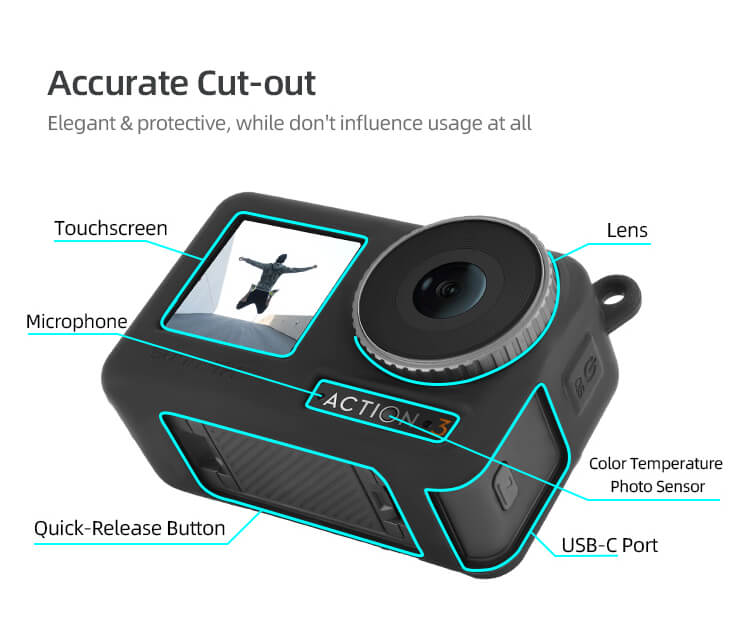 SunnyLIFE DJI Osmo Action 4 & 3 Silikon Schutzhülle inkl. Tragegurt