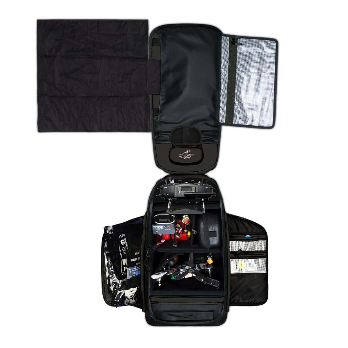 Ausgeklappte Pitstop Boxengasse und Cleanset Knieschutz und Innenansicht