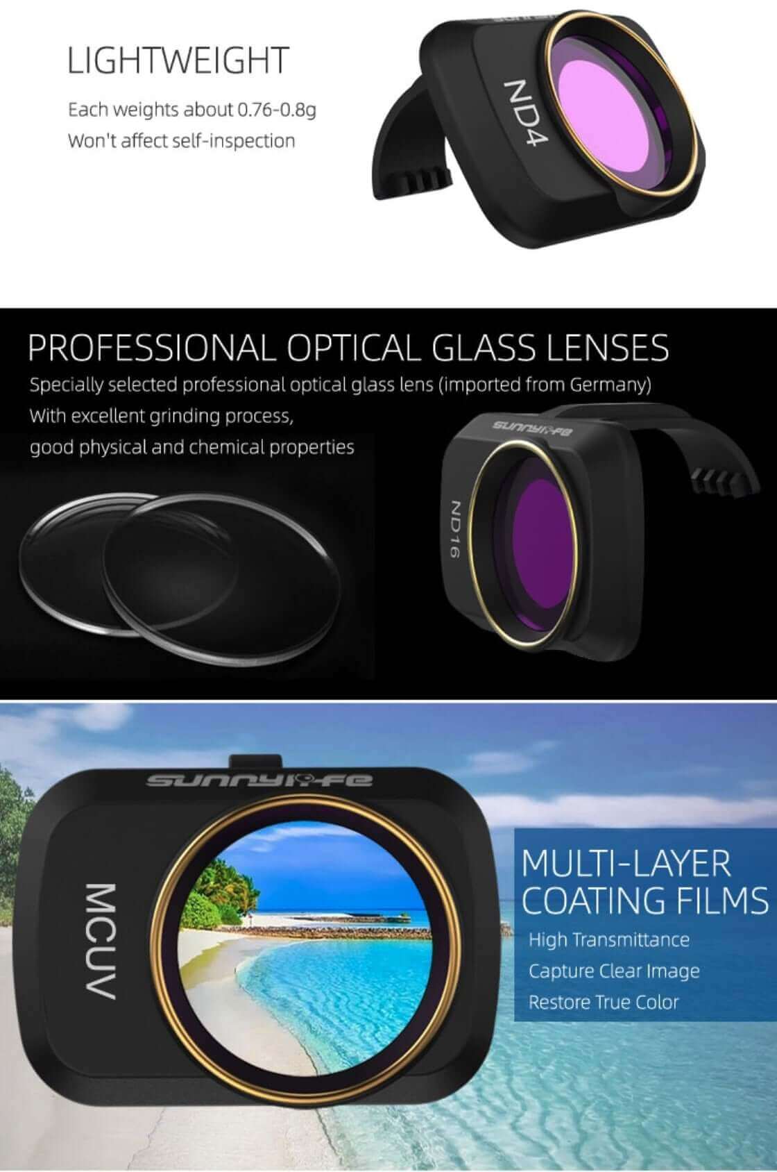 SunnyLIFE DJI Mavic Mini Mini 2 (SE) Mini SE Filter Set UV CPL ND4-ND32