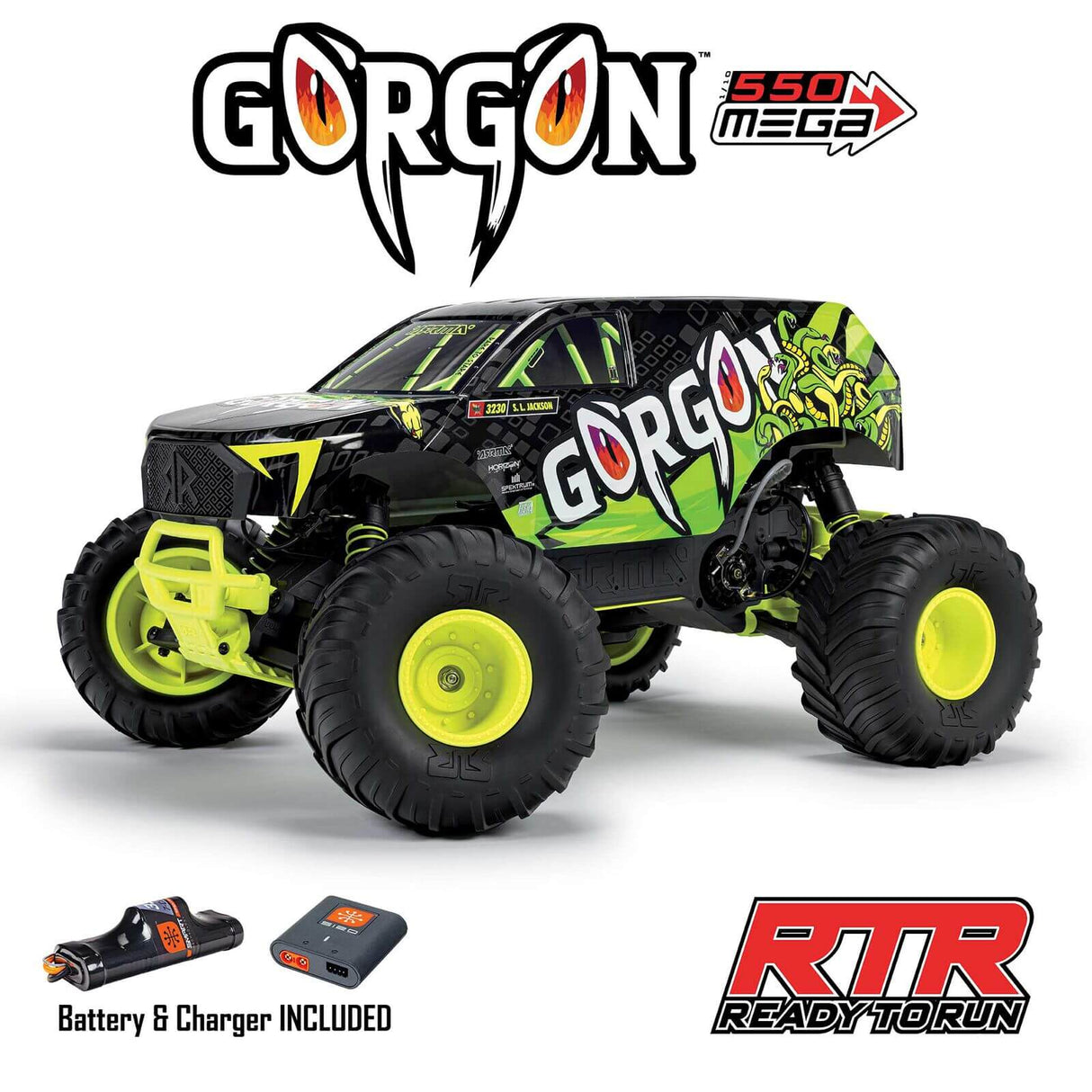 ARRMA 1/10 GORGON 2WD RTR Brushed Monster Truck inkl. Akku & Ladegerät Gelb
