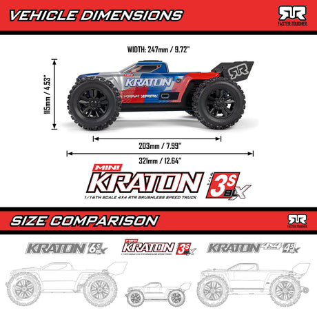 ARRMA 1/16 MINI KRATON 3S DSC 4X4 RTR Brushless Speed Truck inkl. Akku & Ladegerät Türkis/Rosa
