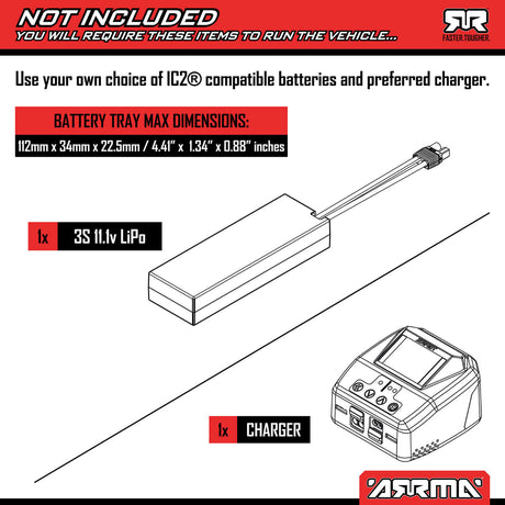 ARRMA MINI KRATON 3S BLX 4X4 1:16 RTR Info - Kein Akku enthalten - maximale Akkugröße