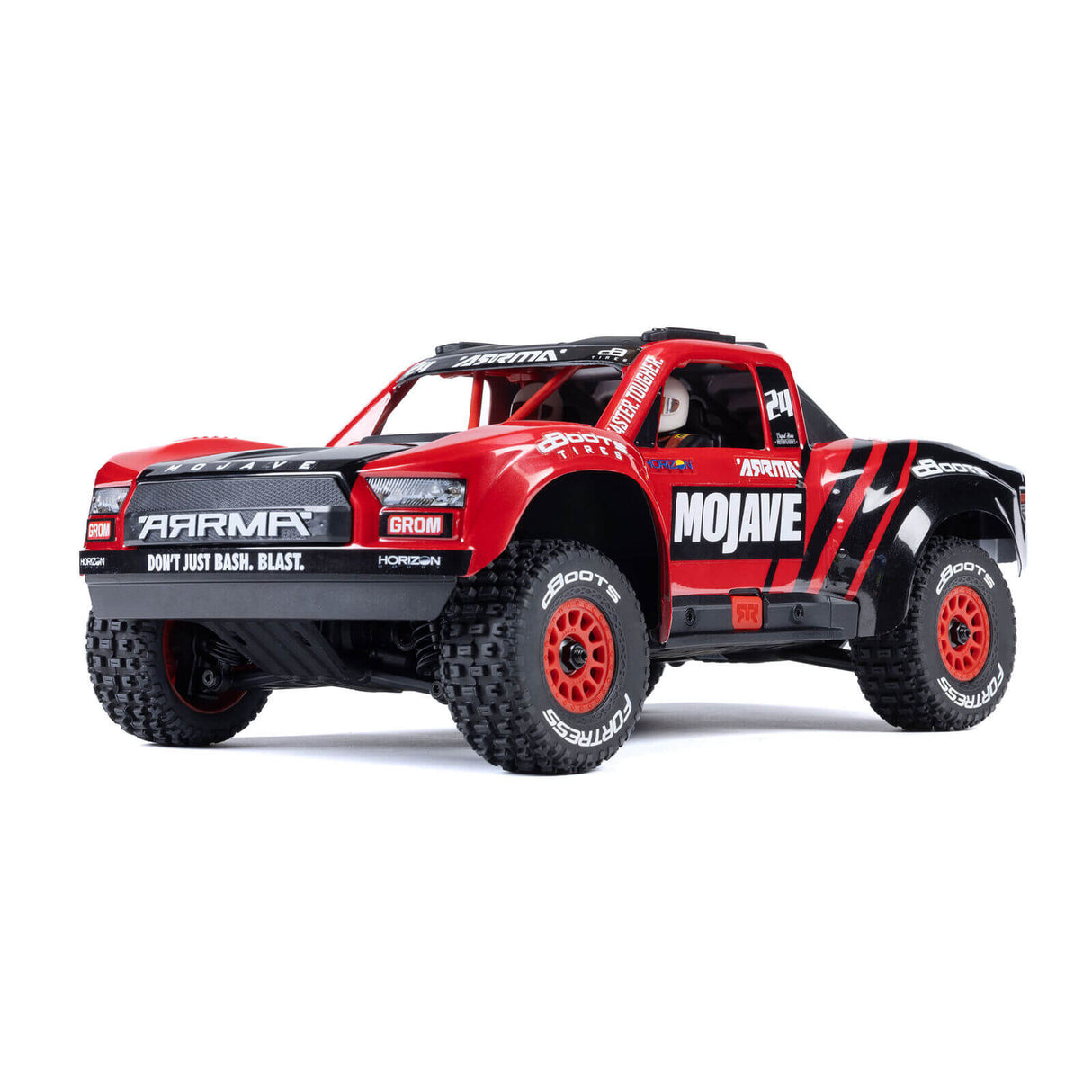 ARRMA Mojave Grom MEGA 380 Brushed 4X4 Desert Truck RTR rot schwarz – 1:16 RC Offroad Truck Frontansicht