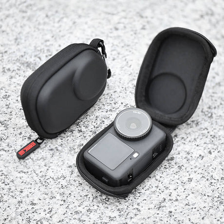 STARTRC Schutztasche DJI Osmo Action 6 – PU-Hülle mit Karabiner Titelbild Ansicht Außen und Innen mit Kamera