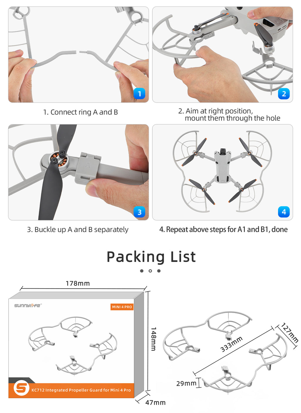 SunnyLIFE DJI Mini 4 Pro Propellerschutz Propeller Guard